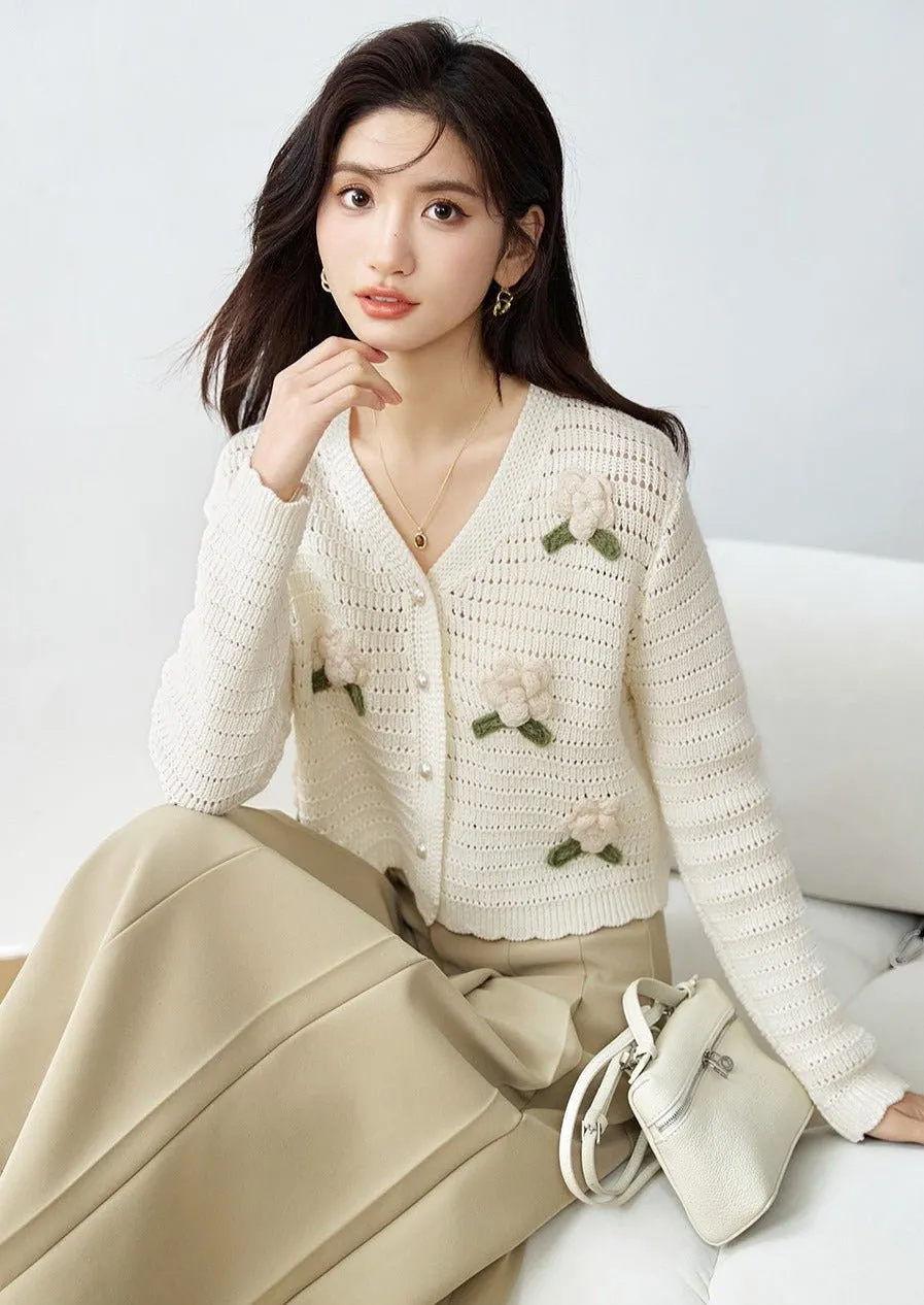 3D FLOWER EMBROIDERY LOOSE KNIT