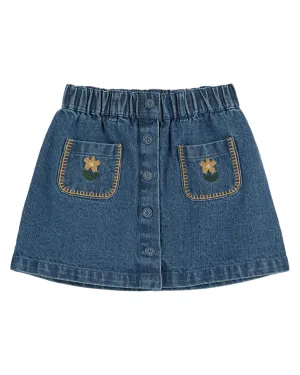 AA060A-FLORAL POCKETS EMBROIDERED DENIM SKIRT-DENIM