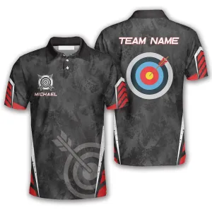 Archery Target Red Black Grunge Style Custom Archery Polo Shirts for Men