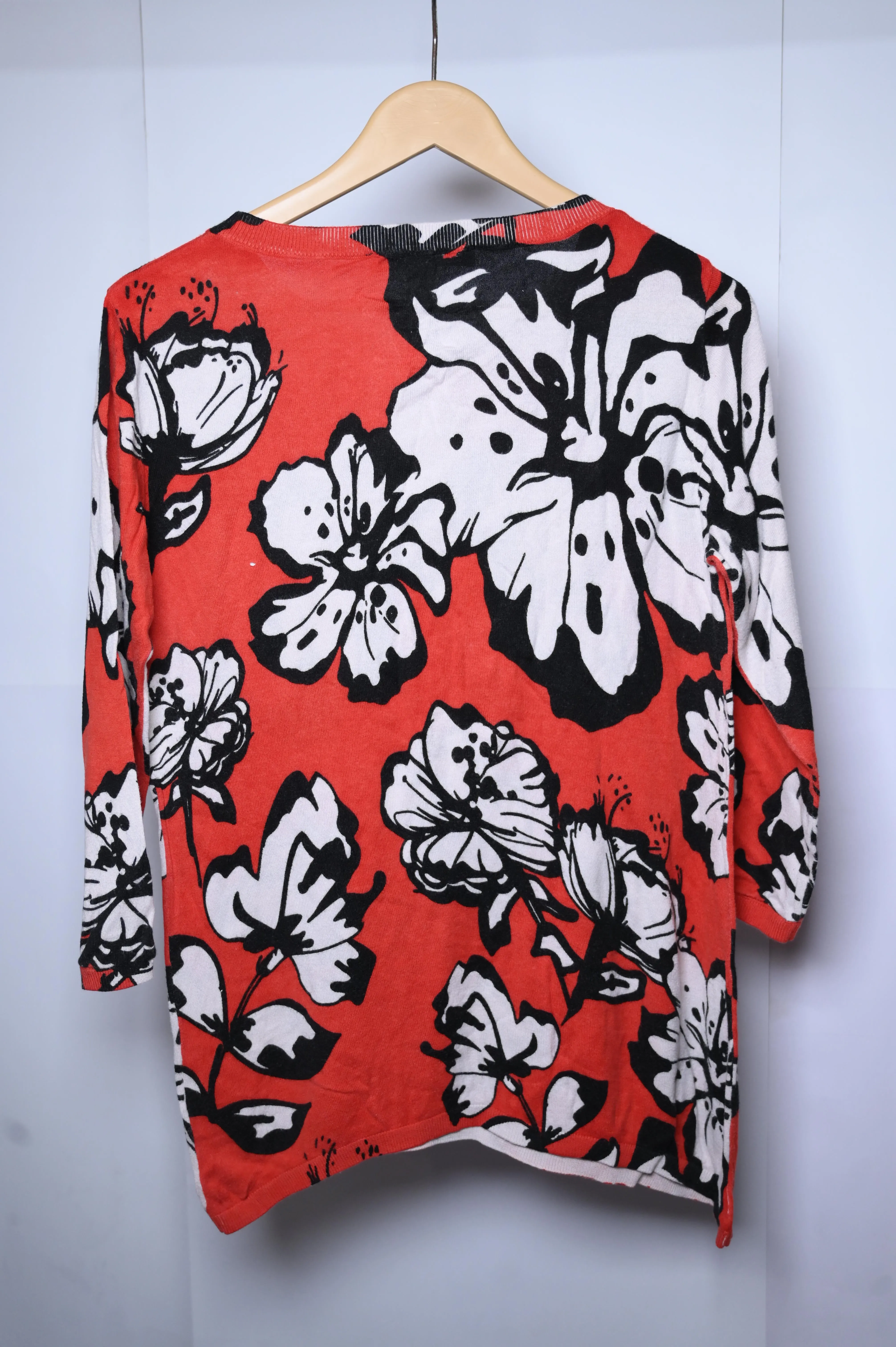 Ashley Brooke Red Blouse with Black and White Flowers