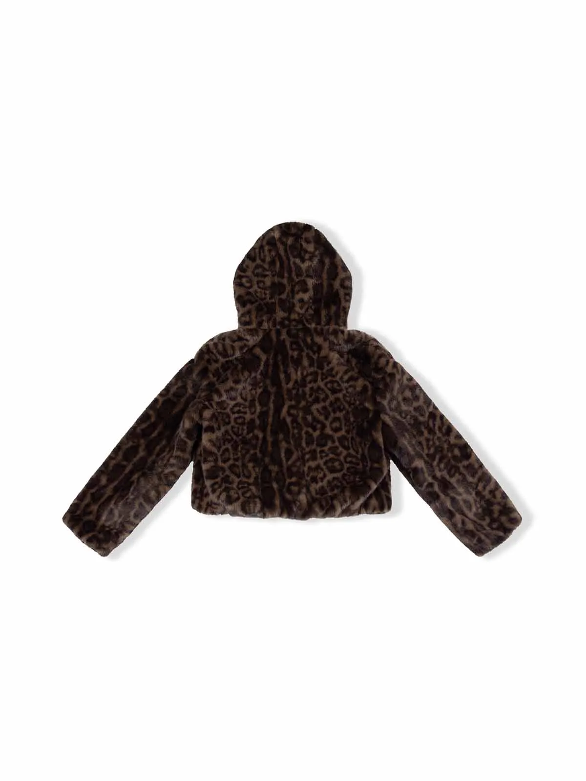 ASOBIO Leopard Print Faux Mink Hooded Jacket