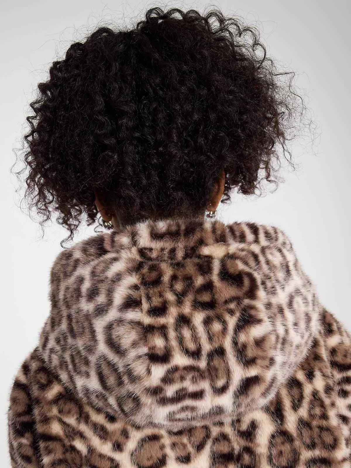 ASOBIO Leopard Print Faux Mink Hooded Jacket