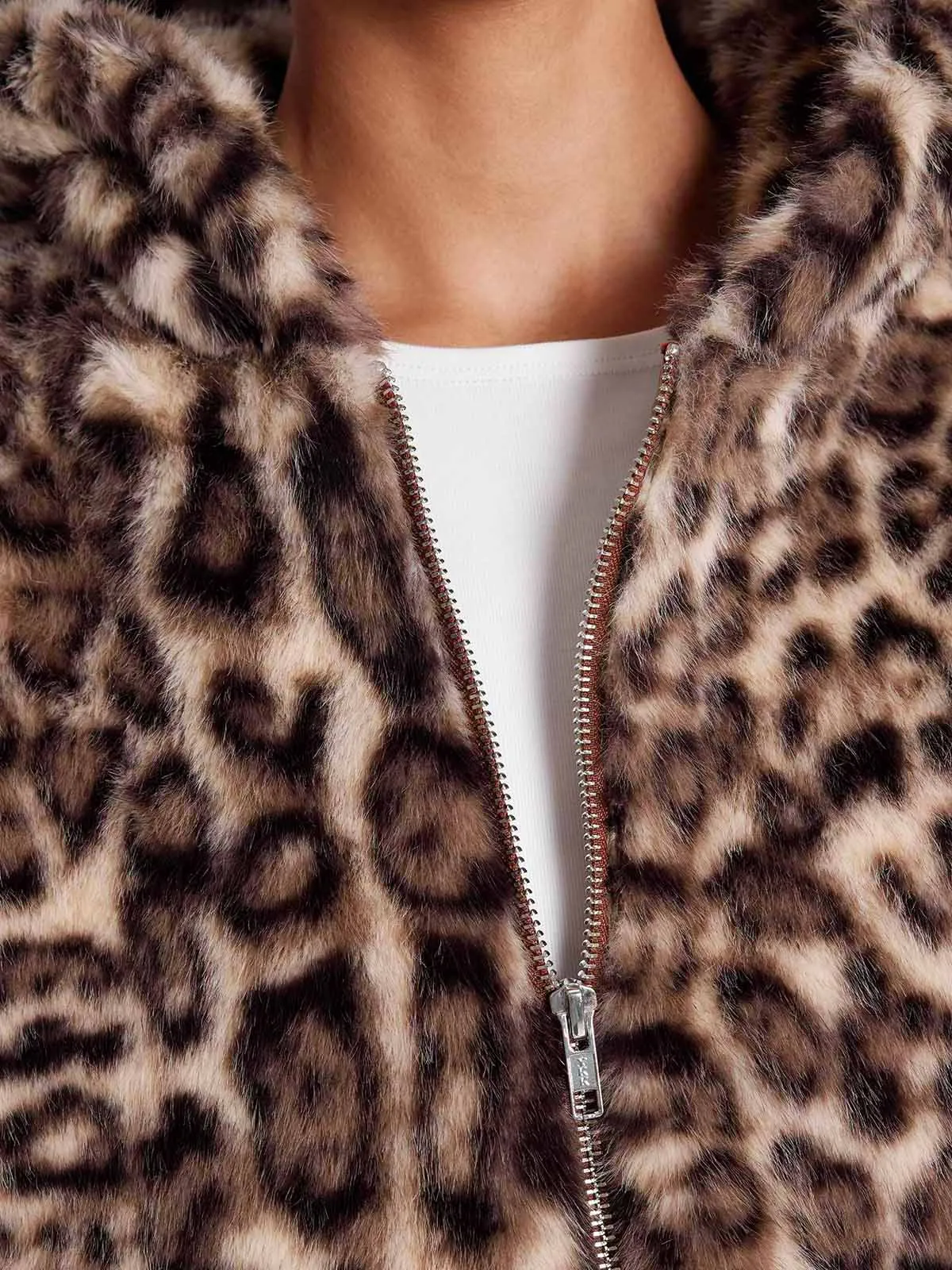 ASOBIO Leopard Print Faux Mink Hooded Jacket