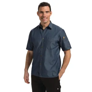 B074-M Chef Works Detroit Unisex Denim Shirt Short Sleeve Blue M