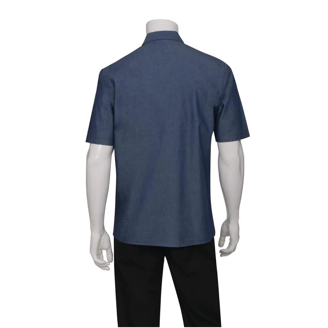 B074-M Chef Works Detroit Unisex Denim Shirt Short Sleeve Blue M