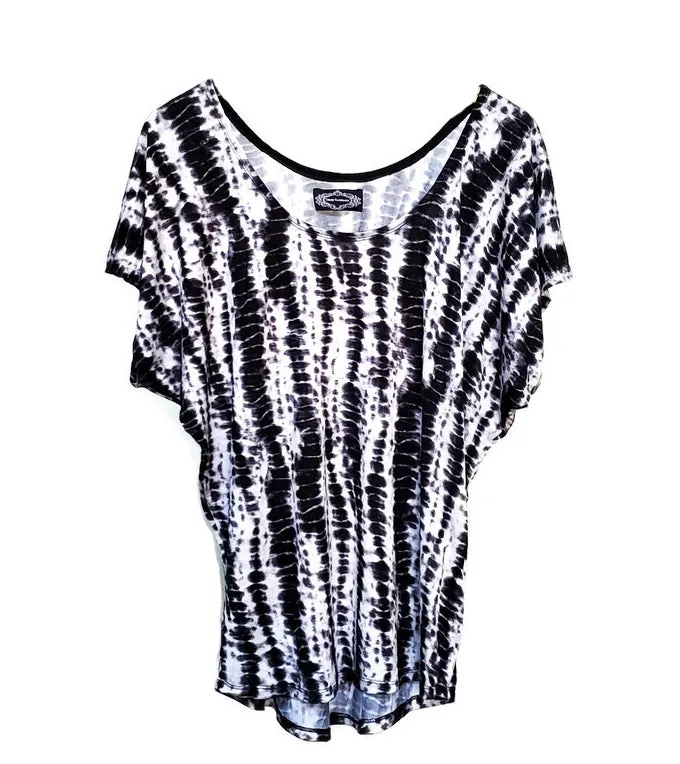 Black and White Tire Like Tie Dye  Dolman Top