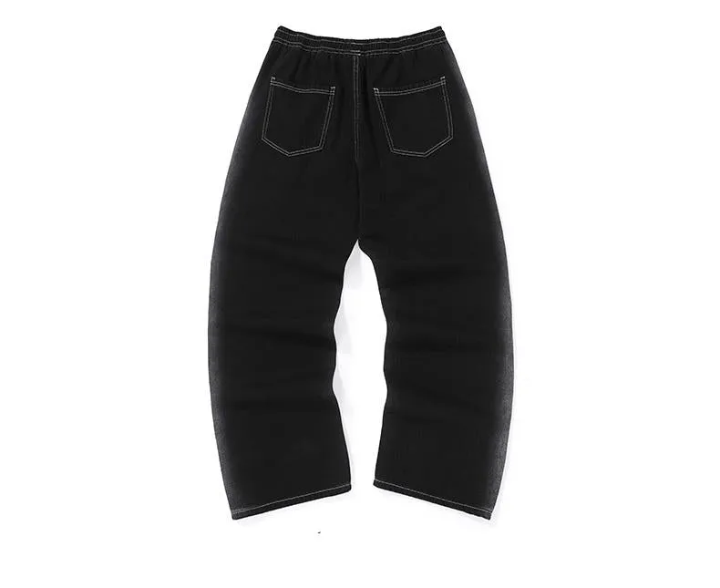 Black Logo Print Sewing Thread Denim Jeans