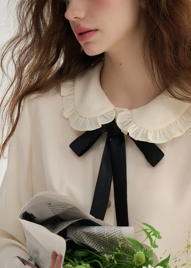 BLACK RIBBON RUFFLE SHIRT