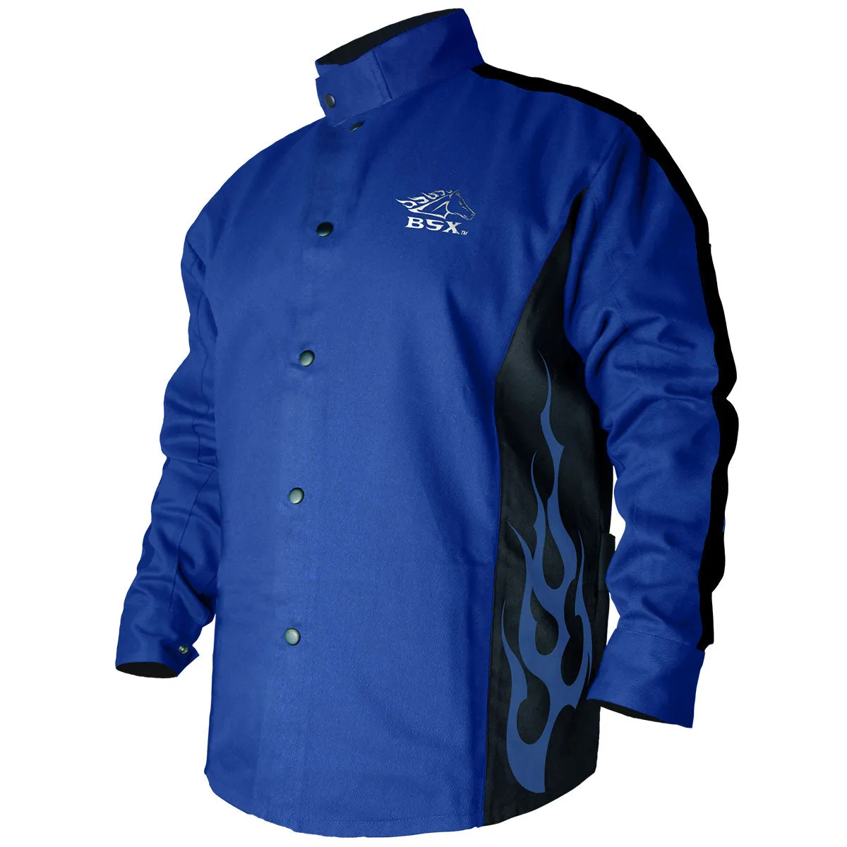 BLACK STALLION BXRB9C - BSX FR Cotton Welding Jacket, Blue w/ Blue Flames