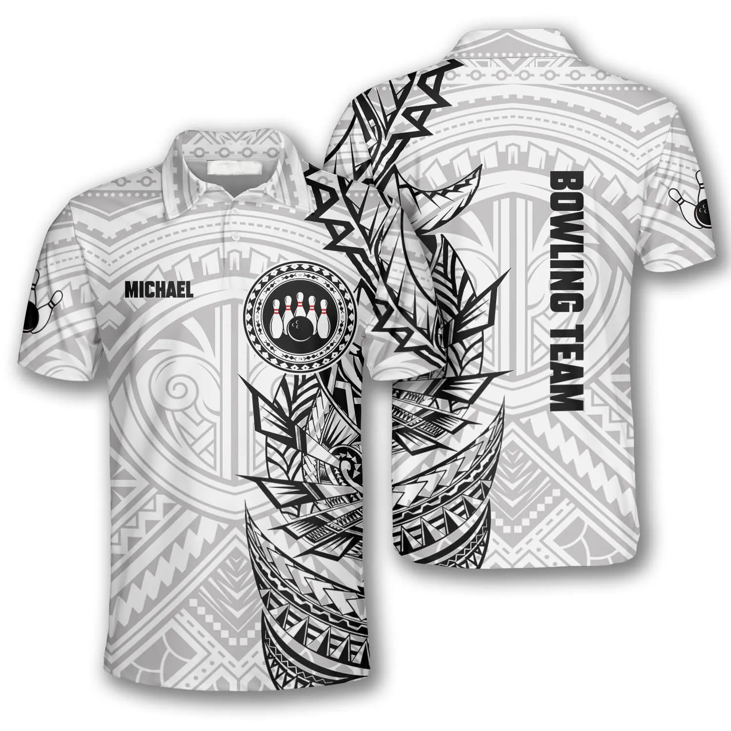 Black White Tribal Custom Bowling Shirts for Men, Idea Gift for Bowling Lover