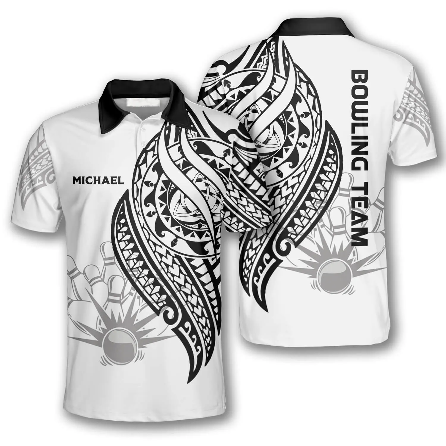 Black White Tribal Custom Bowling Shirts for Men, Idea Gift for Bowling Lover