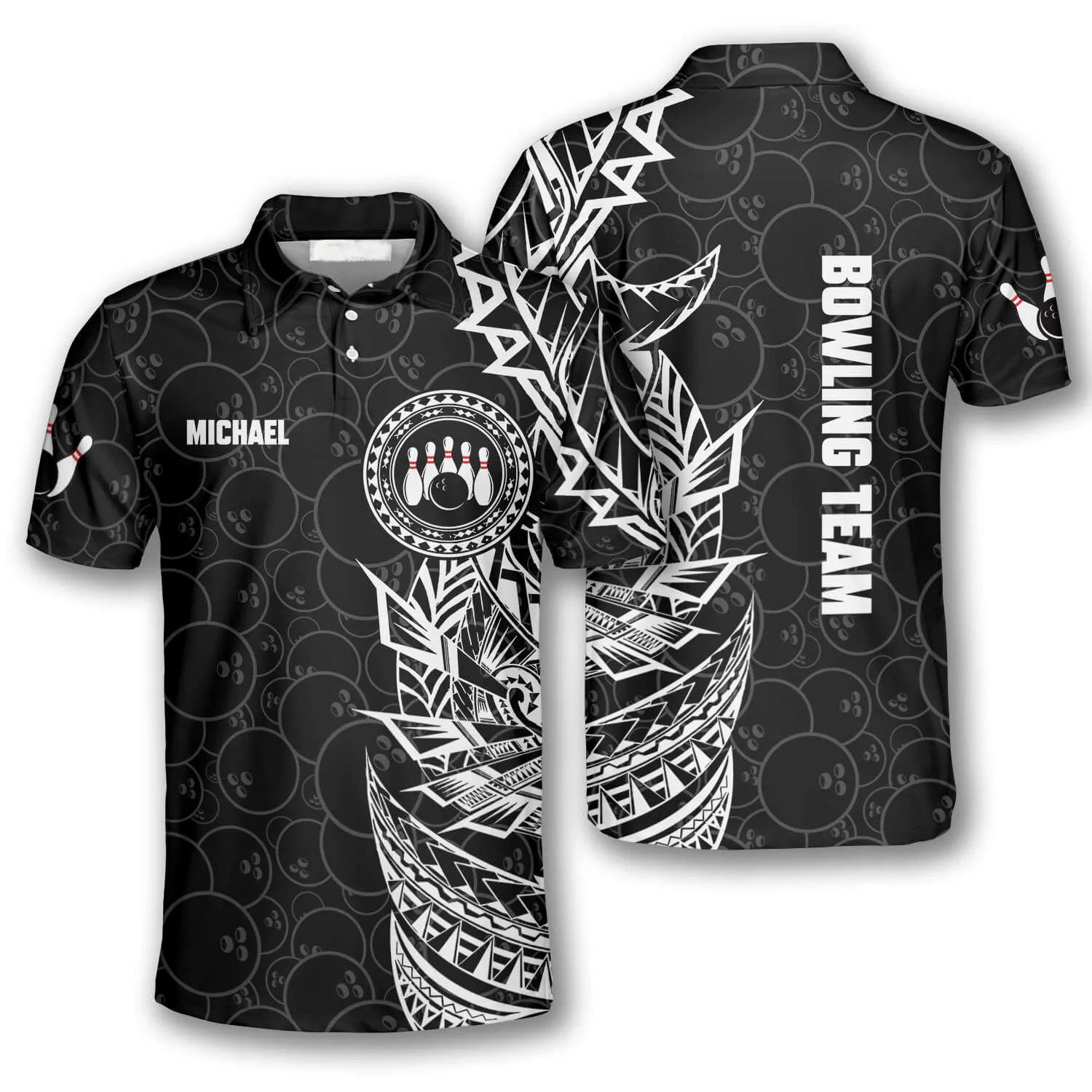 Black White Tribal Custom Bowling Shirts for Men, Idea Gift for Bowling Lover