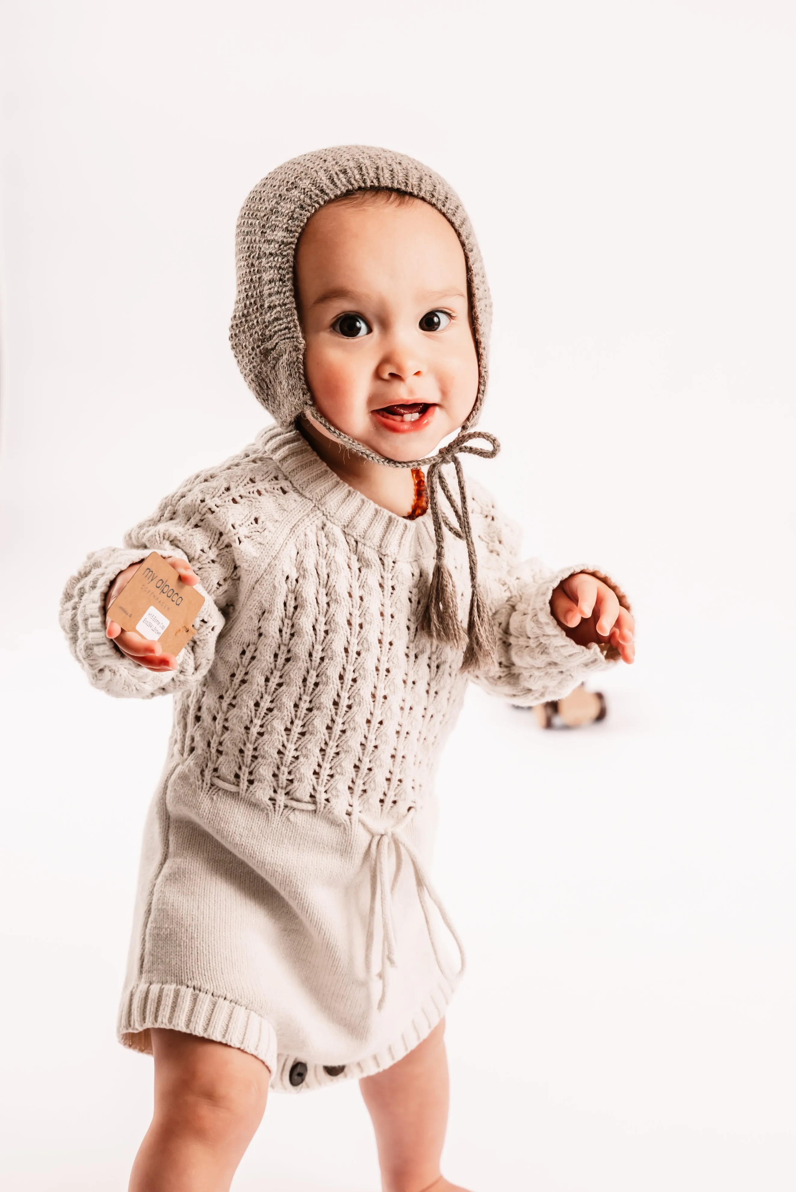 Child Alpaca Bonnet Hat with Tie Strings