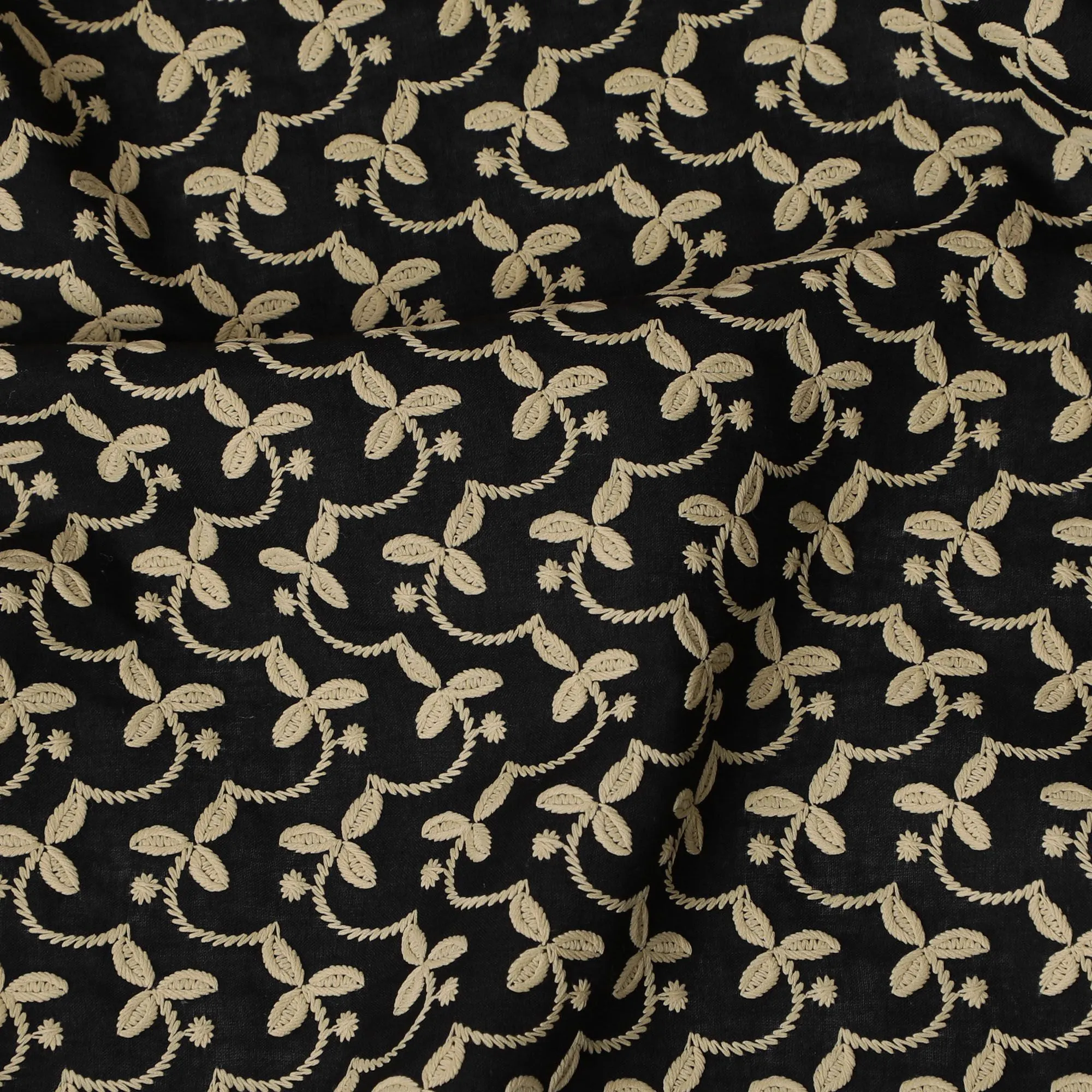 Classic Ebony and Gold Paisley Embroidered Cotton Lawn Fabric, 110cm Wide - Available by the Meter-D18866