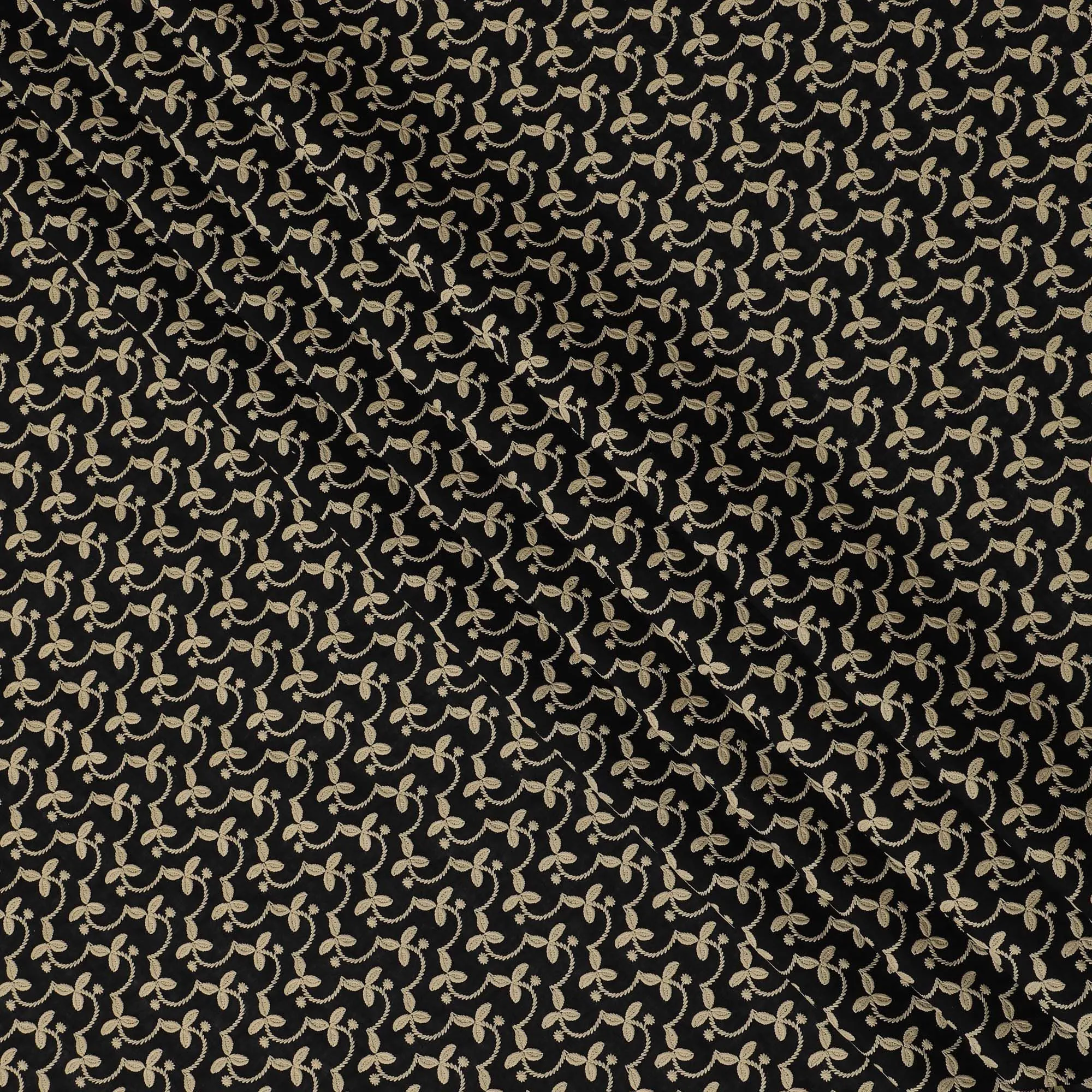 Classic Ebony and Gold Paisley Embroidered Cotton Lawn Fabric, 110cm Wide - Available by the Meter-D18866