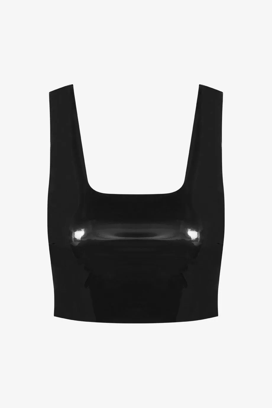 Commando Faux Patent Leather Square Neck Crop Top in Black