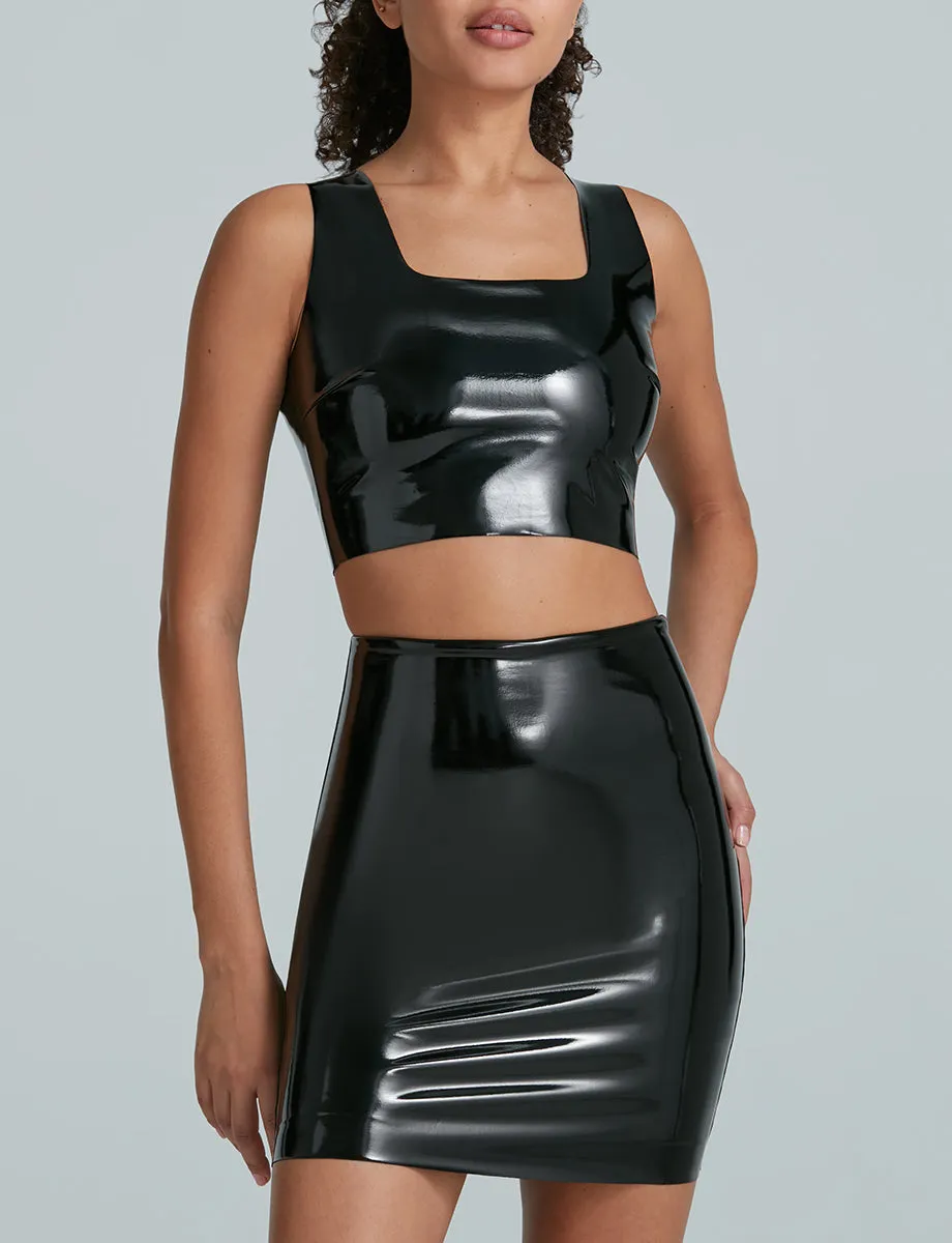 Commando Faux Patent Leather Square Neck Crop Top in Black