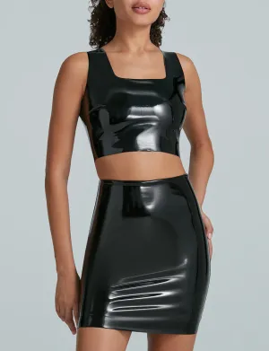 Commando Faux Patent Leather Square Neck Crop Top in Black