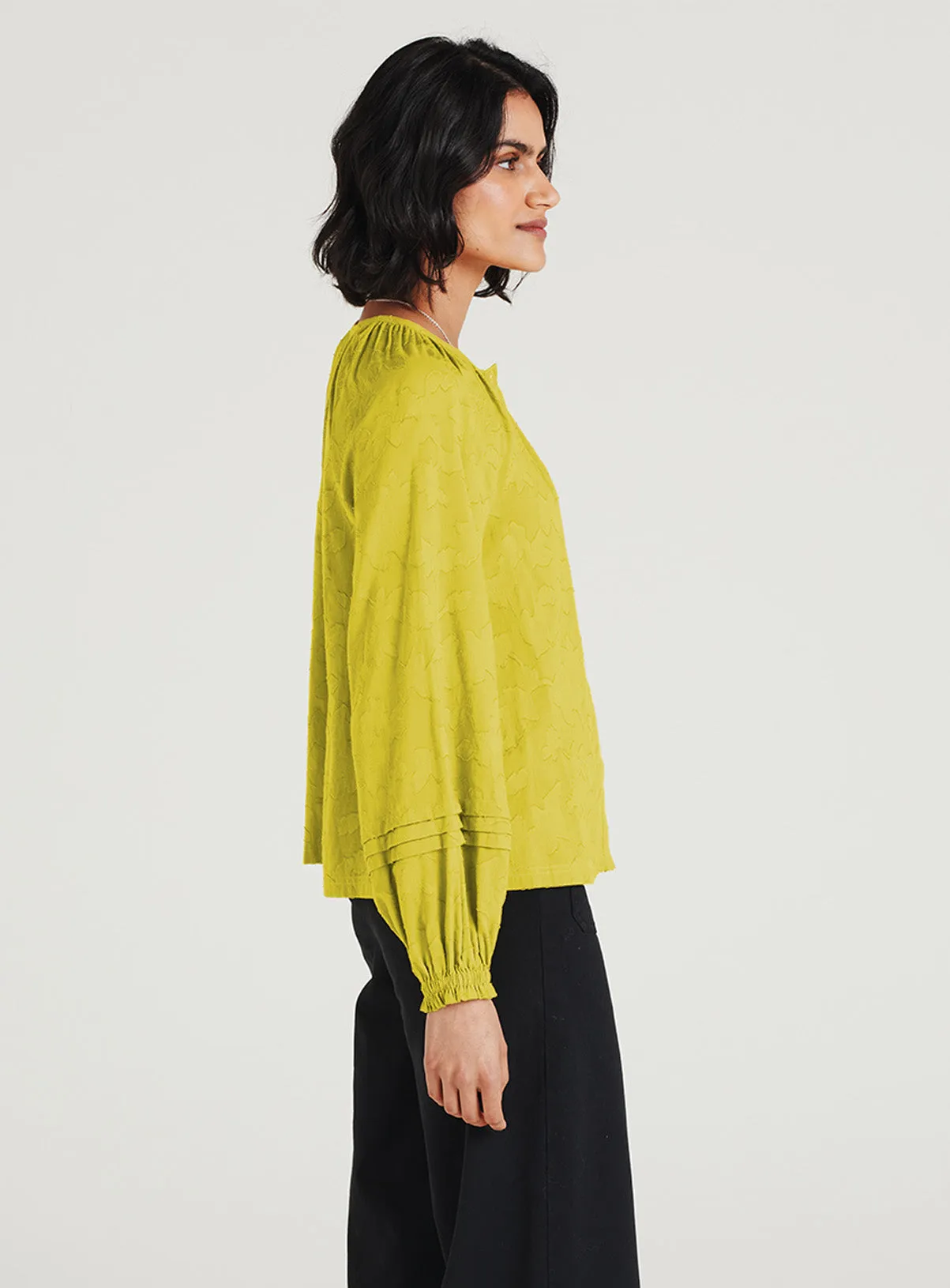 Danna Organic Cotton Floral Jacquard Blouse - Lichen Green