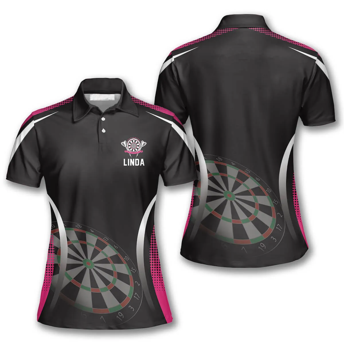 Darts Emblem Black Pink, Dart Board Sports Style Custom Darts Shirts for Women