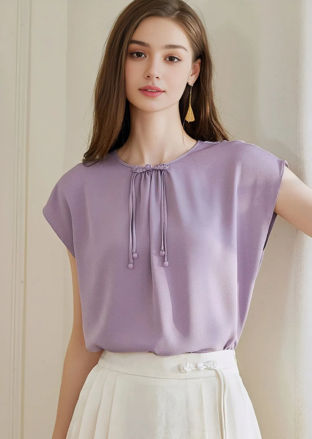 DISC BUTTON SATIN TOPS