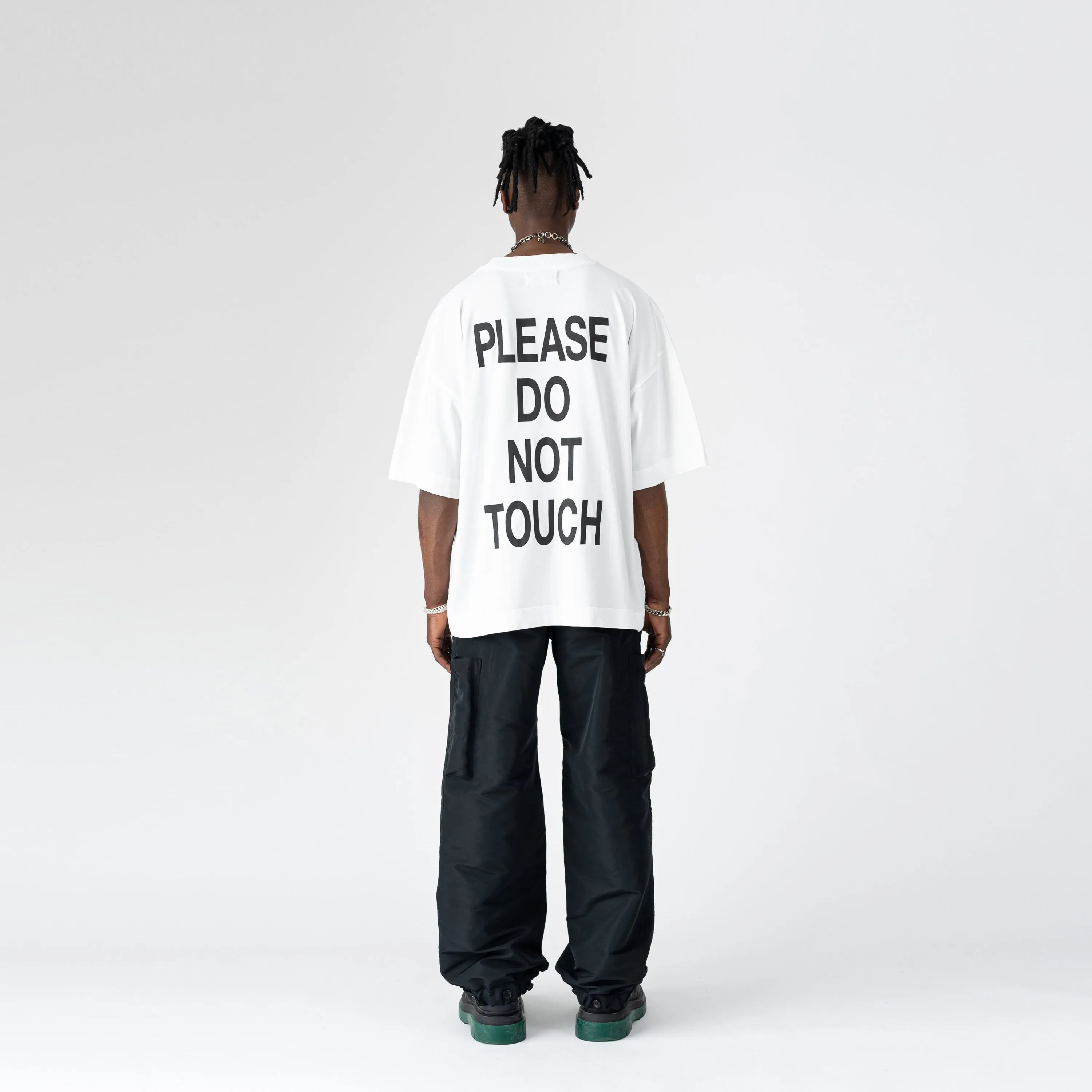 DNS006 'PLEASE DO NOT TOUCH' T-SHIRT IN WHITE