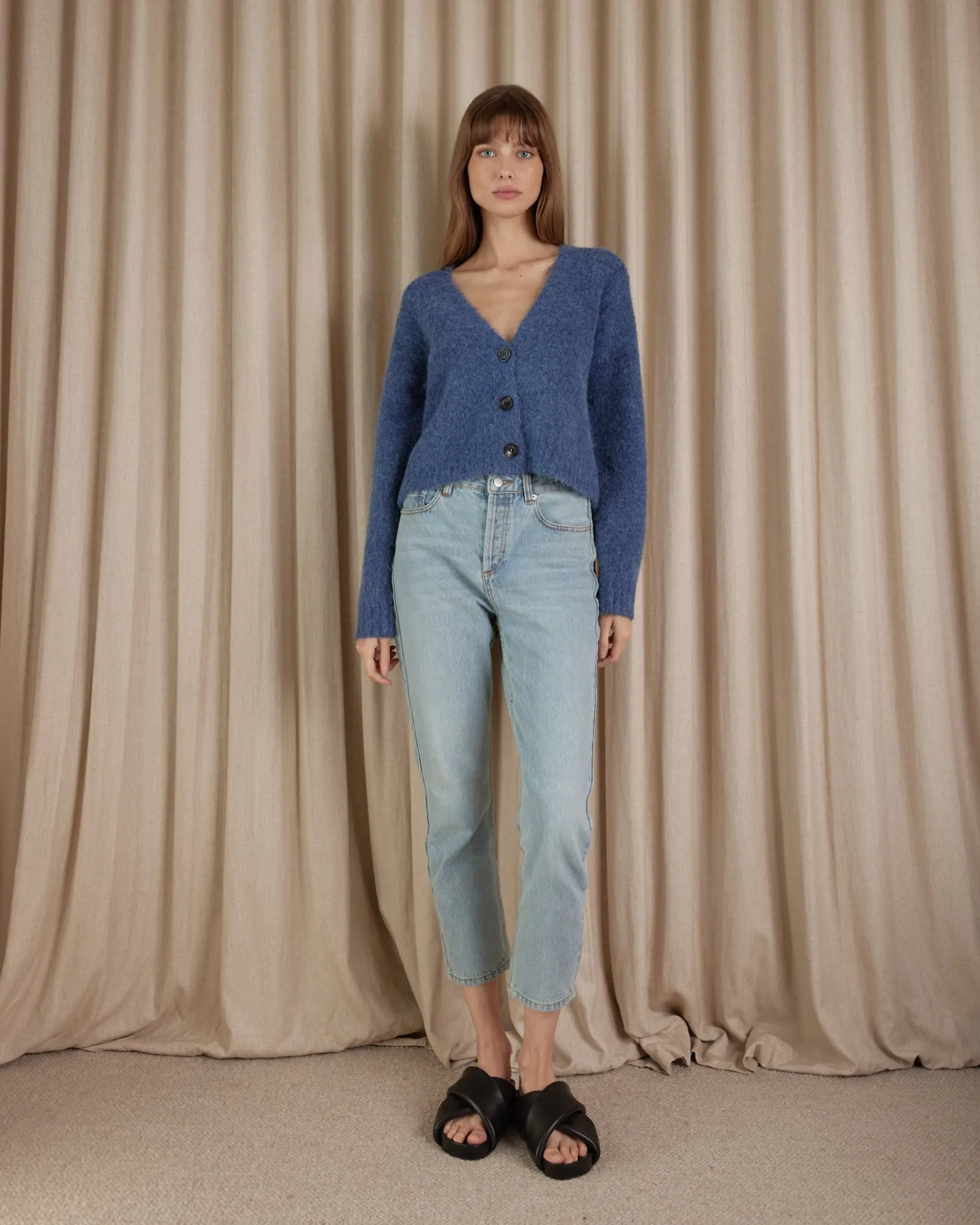 Elea Cropped Alpaca Cardigan - Blue