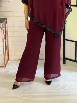 Faith Burgundy Chiffon Pants