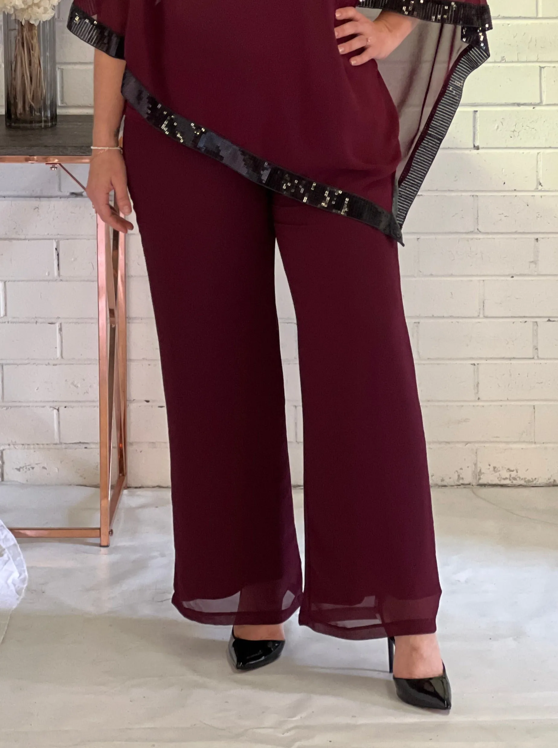 Faith Burgundy Chiffon Pants