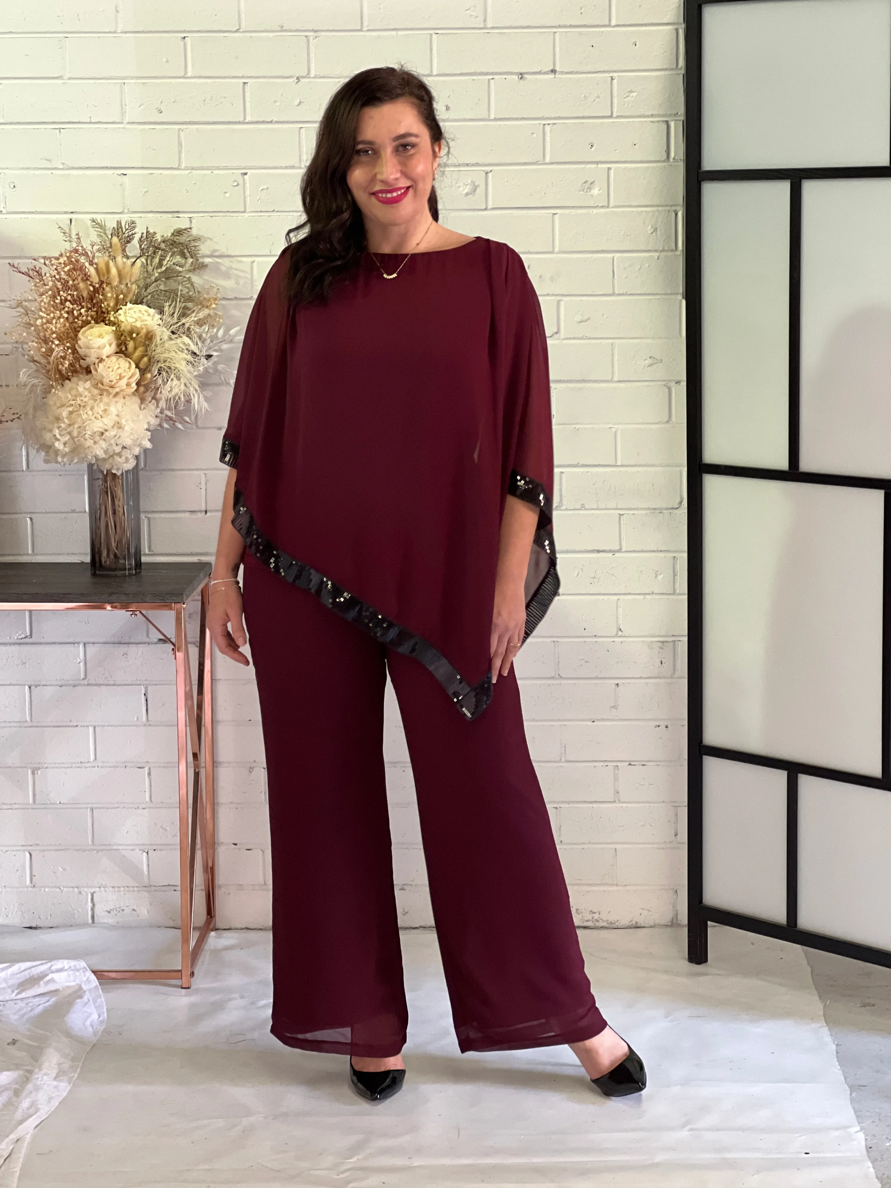 Faith Burgundy Chiffon Pants