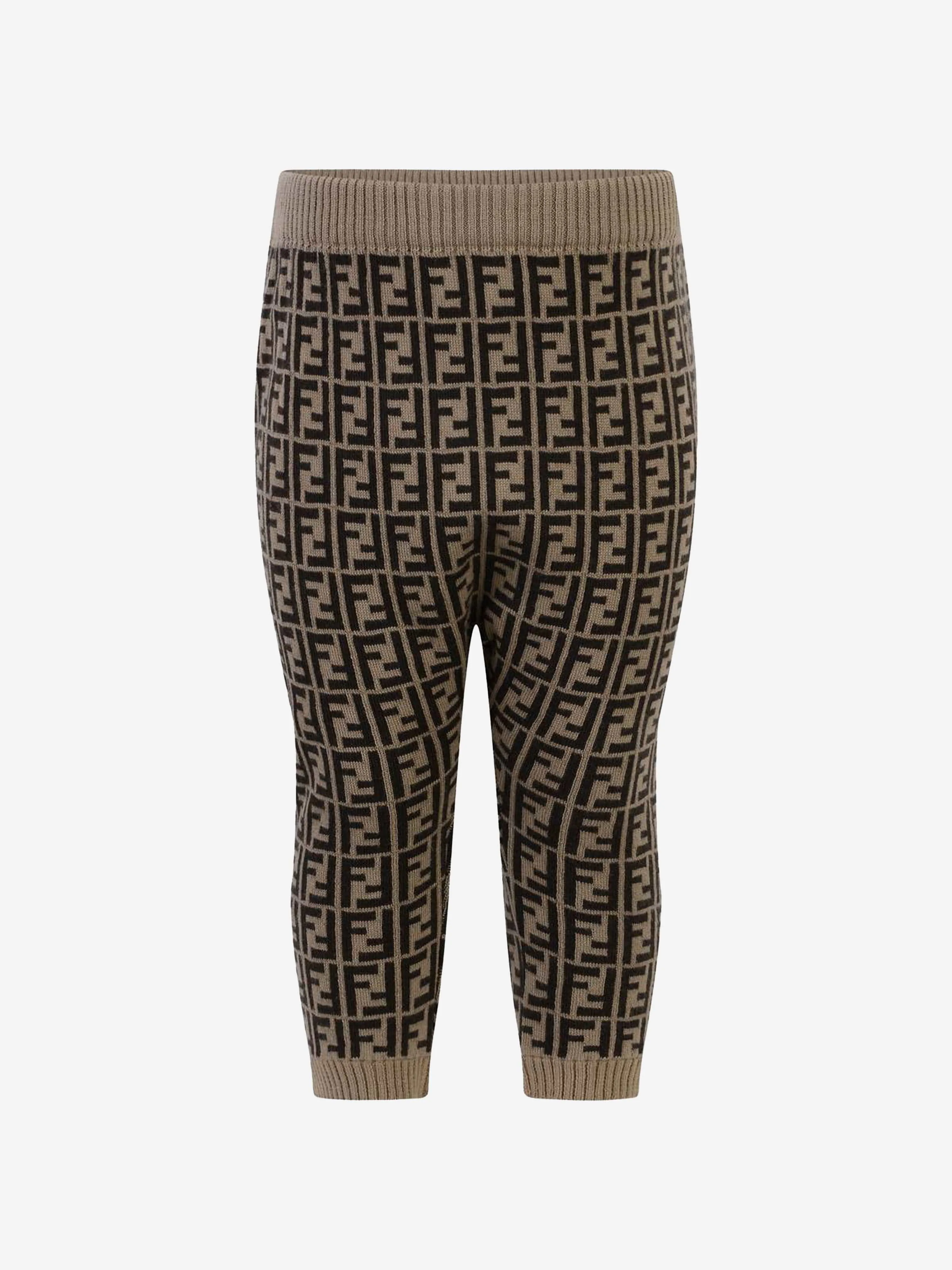 Fendi Fendi Baby Brown Cotton & Cashmere Logo Bottoms