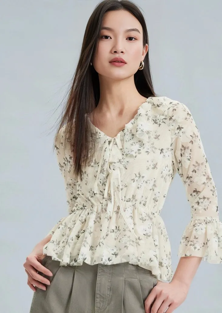 FLORAL CROPPED SLEEVE TOPS