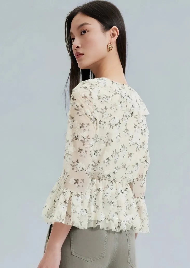 FLORAL CROPPED SLEEVE TOPS