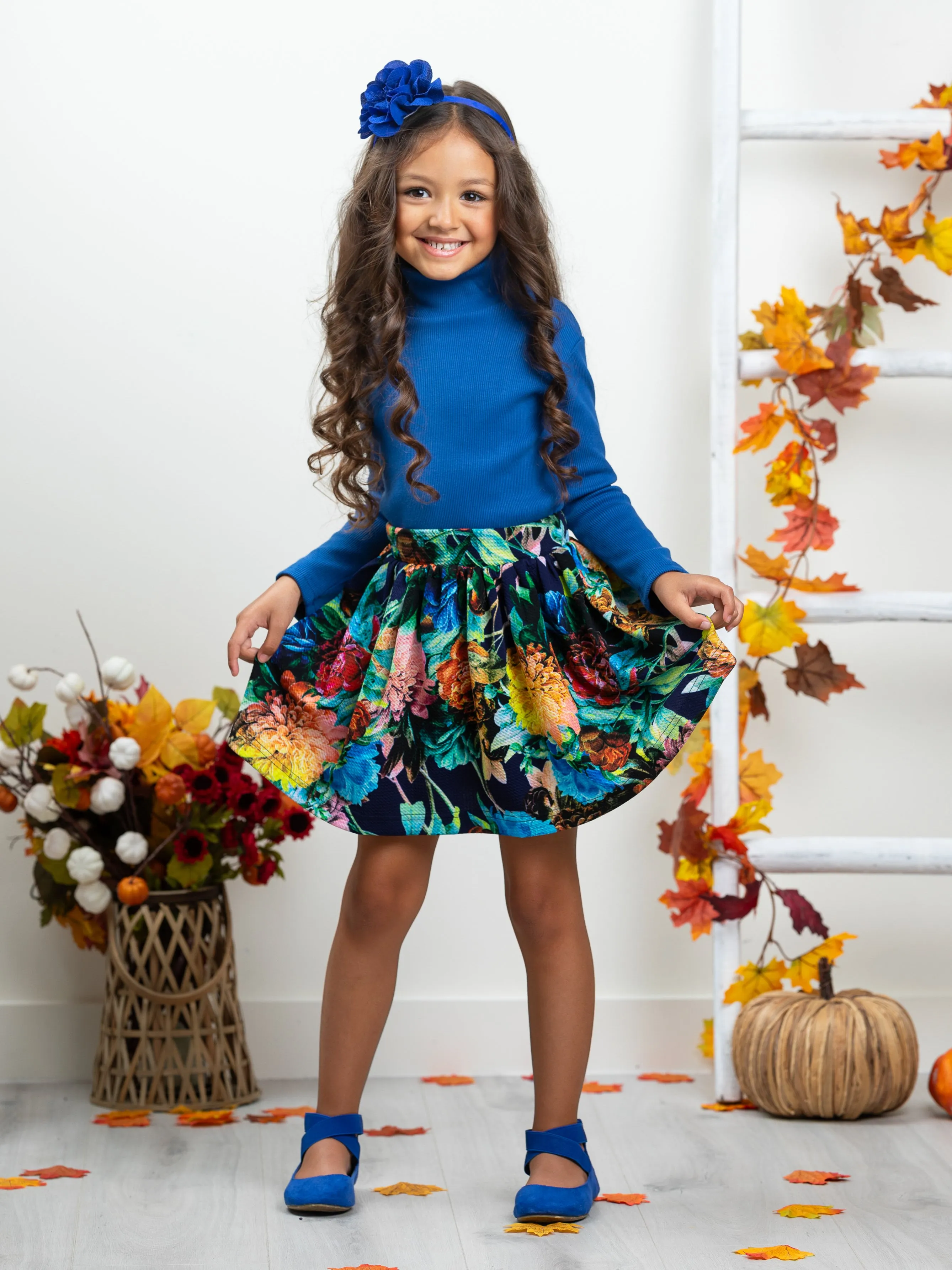 Floral Fun Neoprene Pleated Skirt by Kids Couture