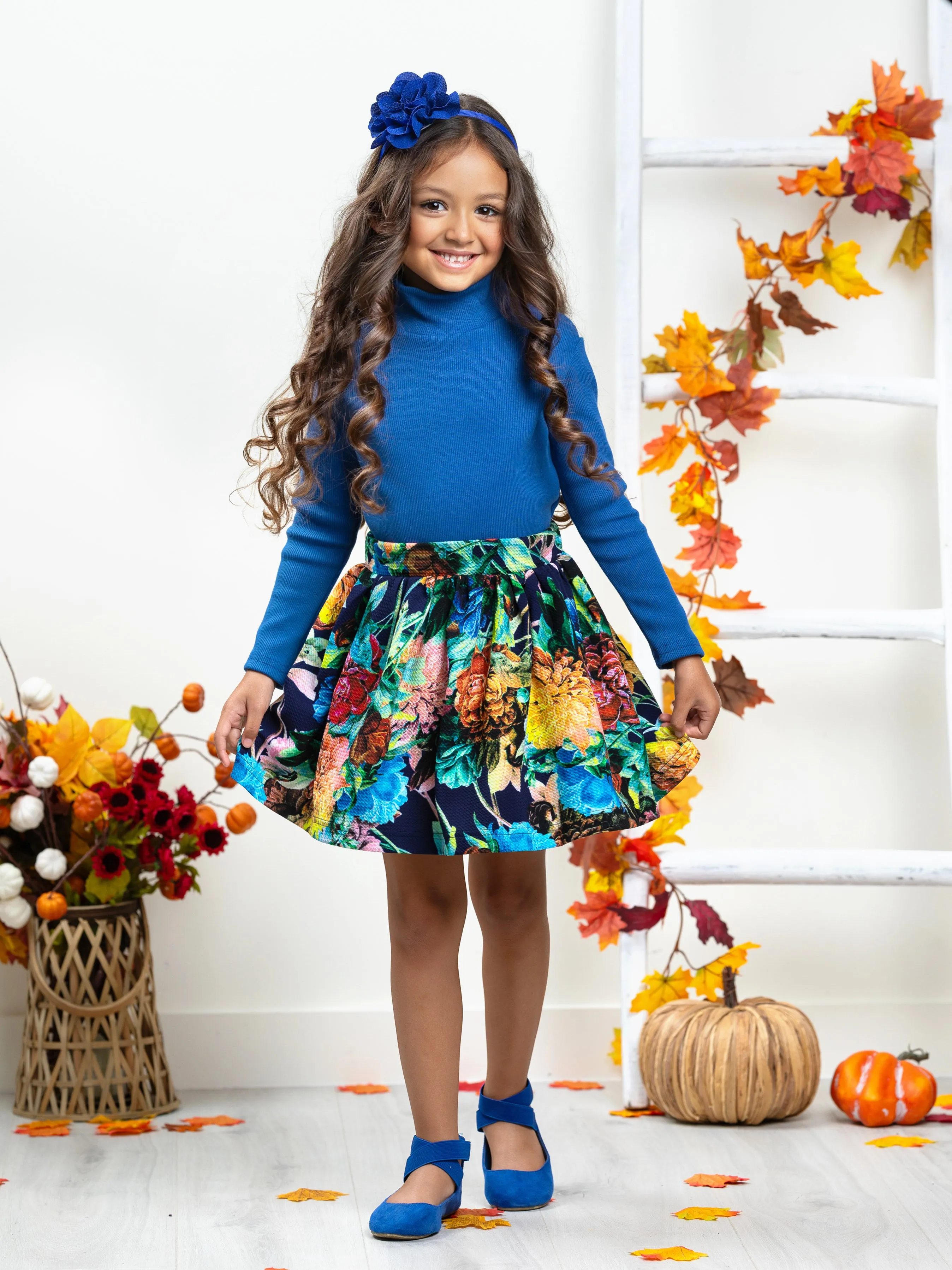 Floral Fun Neoprene Pleated Skirt by Kids Couture