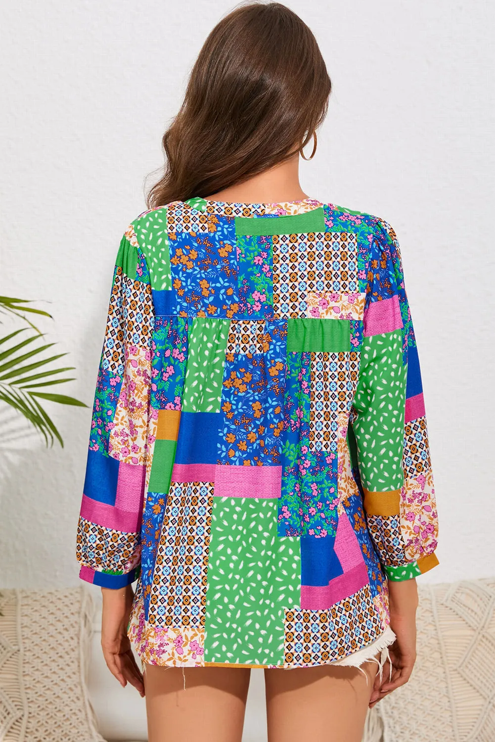 Floral Patchwork Puff Sleeve Shirt