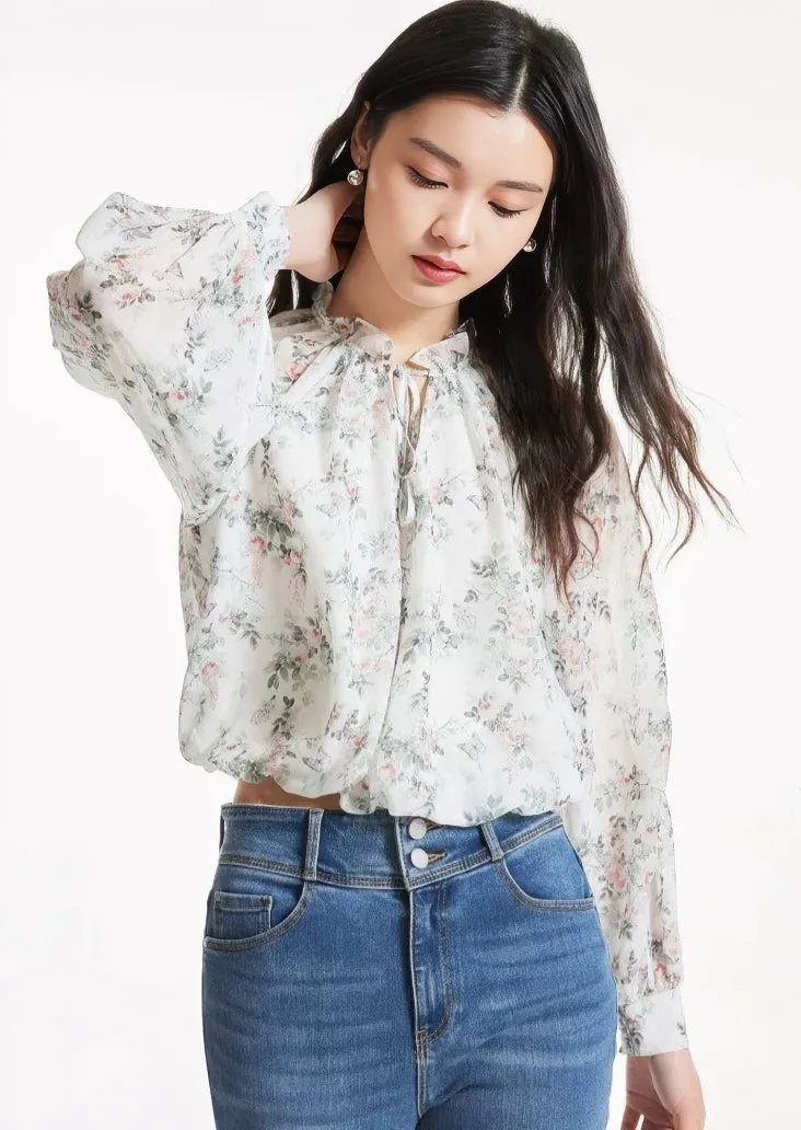 FLOWER PRINT RUFFLE TOPS