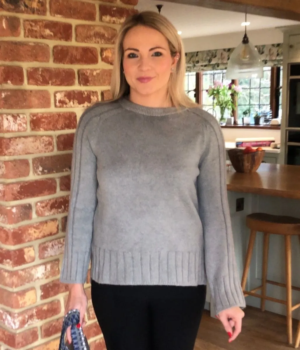 Grey Soft Contrast Ribbed Jumper