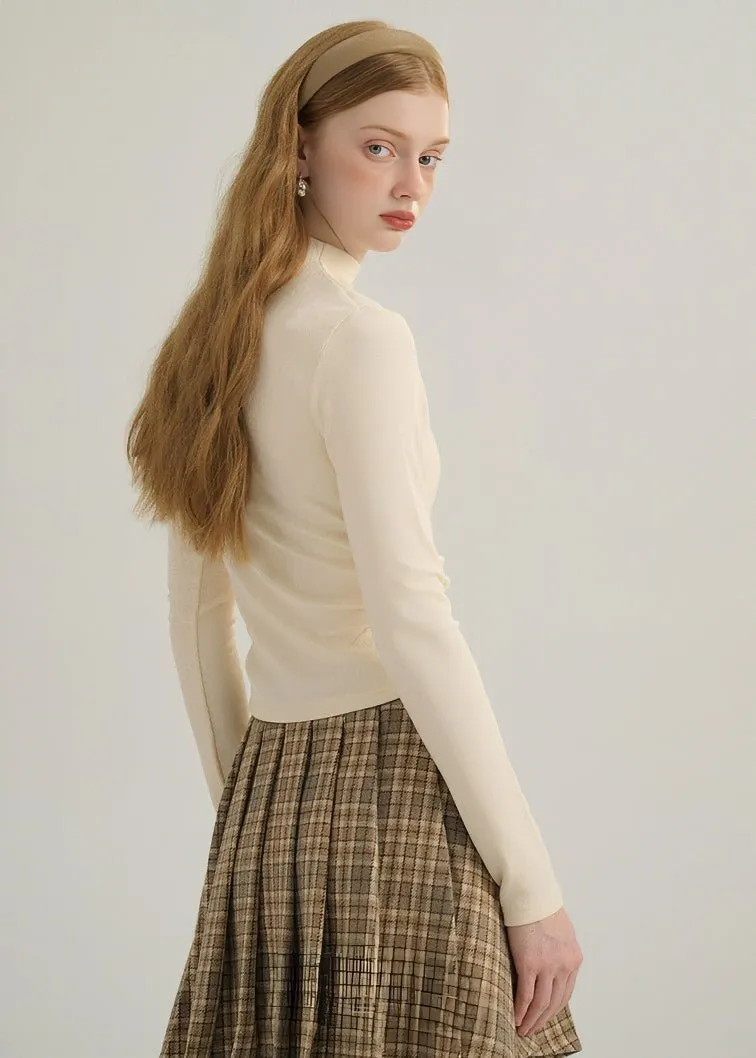 HALF TURTLENECK GATHERED KNIT TOPS