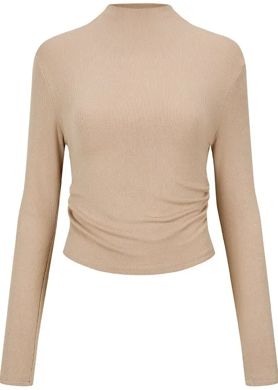 HALF TURTLENECK GATHERED KNIT TOPS