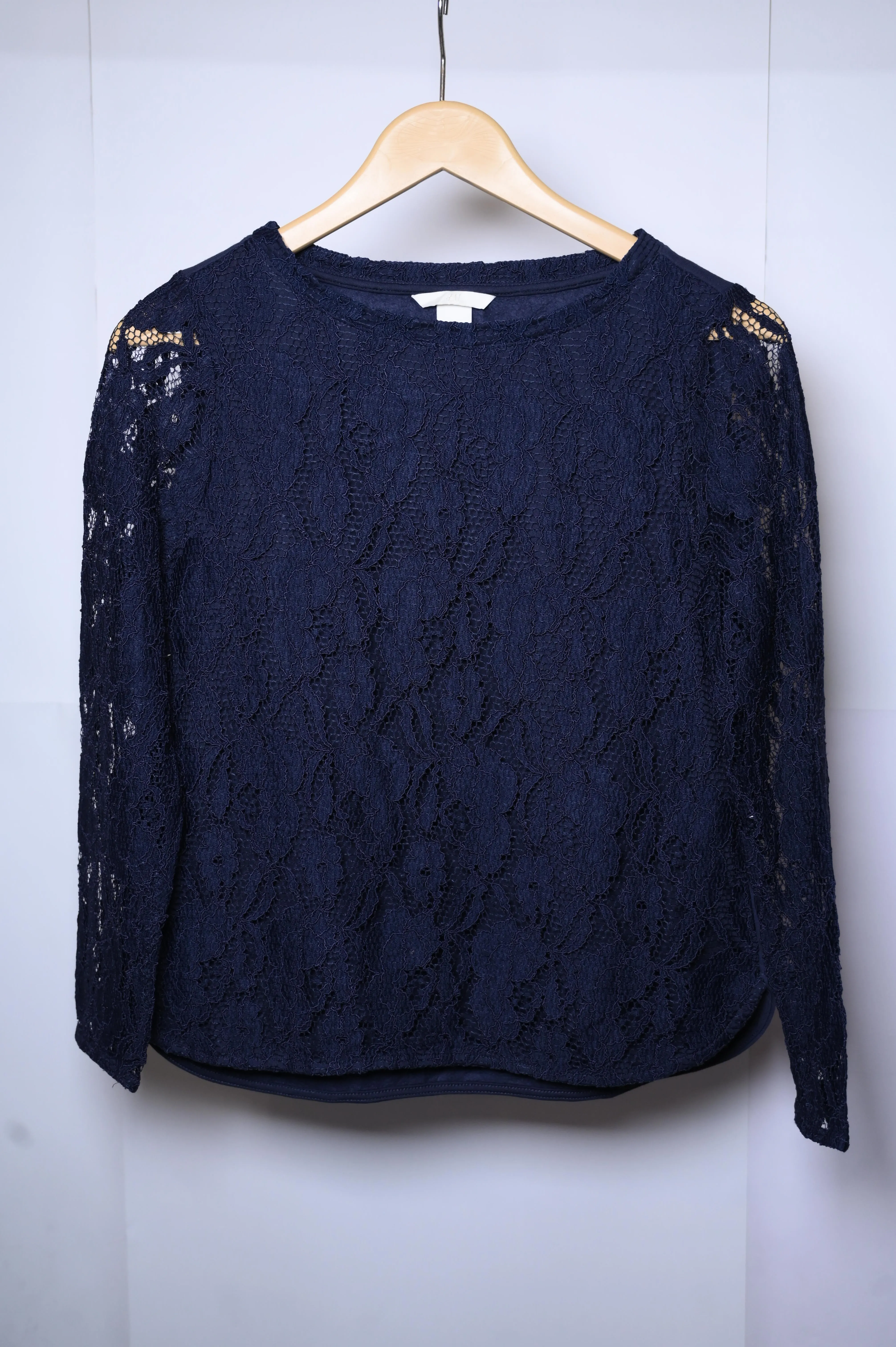 H&M Navy Blue Lace Sleeve Blouse