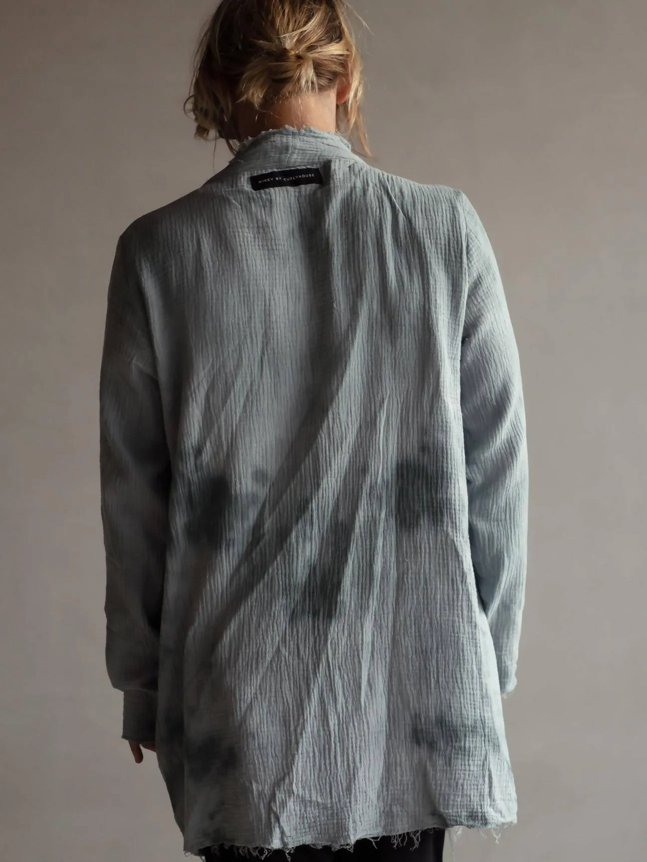 Hand dyed raw cotton cardigan blue