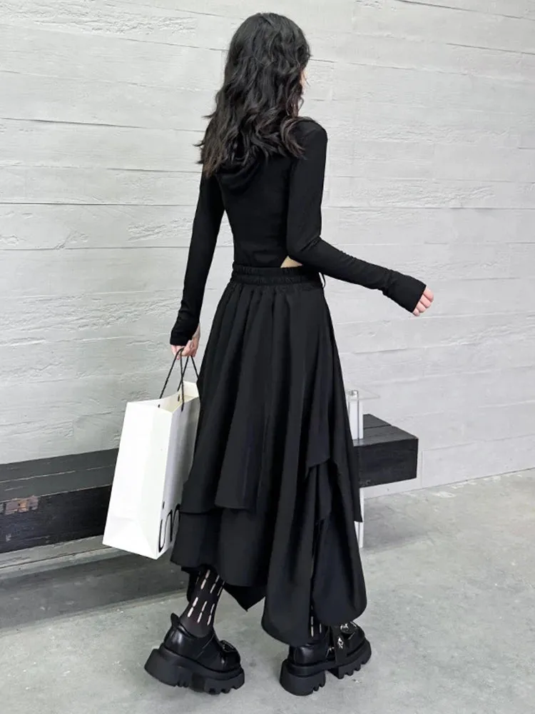 HEYFANCYSTYLE High Waist Black Pleated A-line Skirt