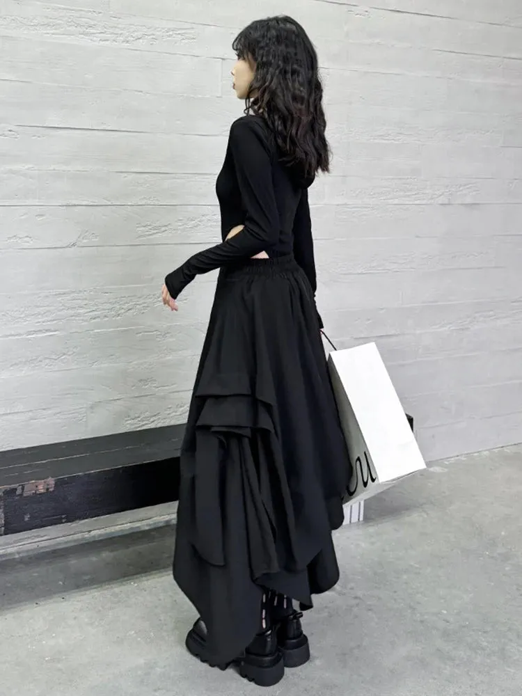 HEYFANCYSTYLE High Waist Black Pleated A-line Skirt