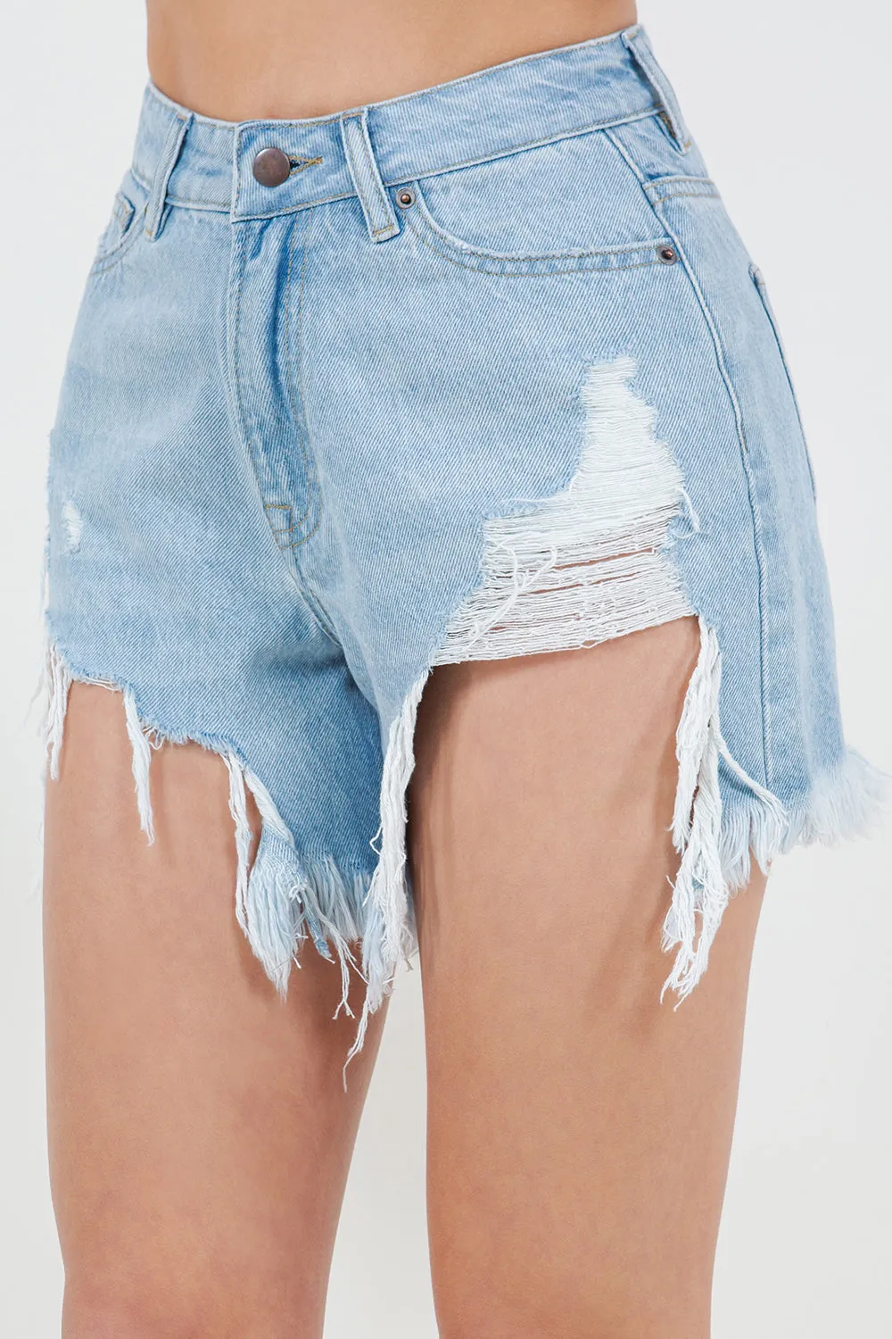 High Waist Fringed Hem Women Denim Shorts