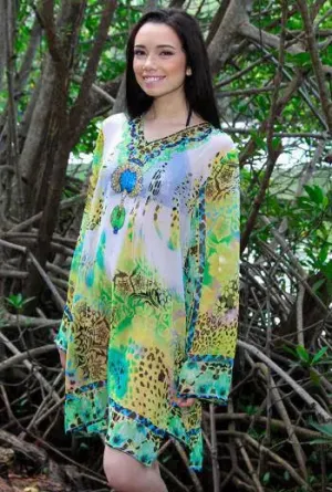 Jungle Print Tunic in flowy sheer fabric perfect for Tropical or Island Vacation | Tunics Wholeslae