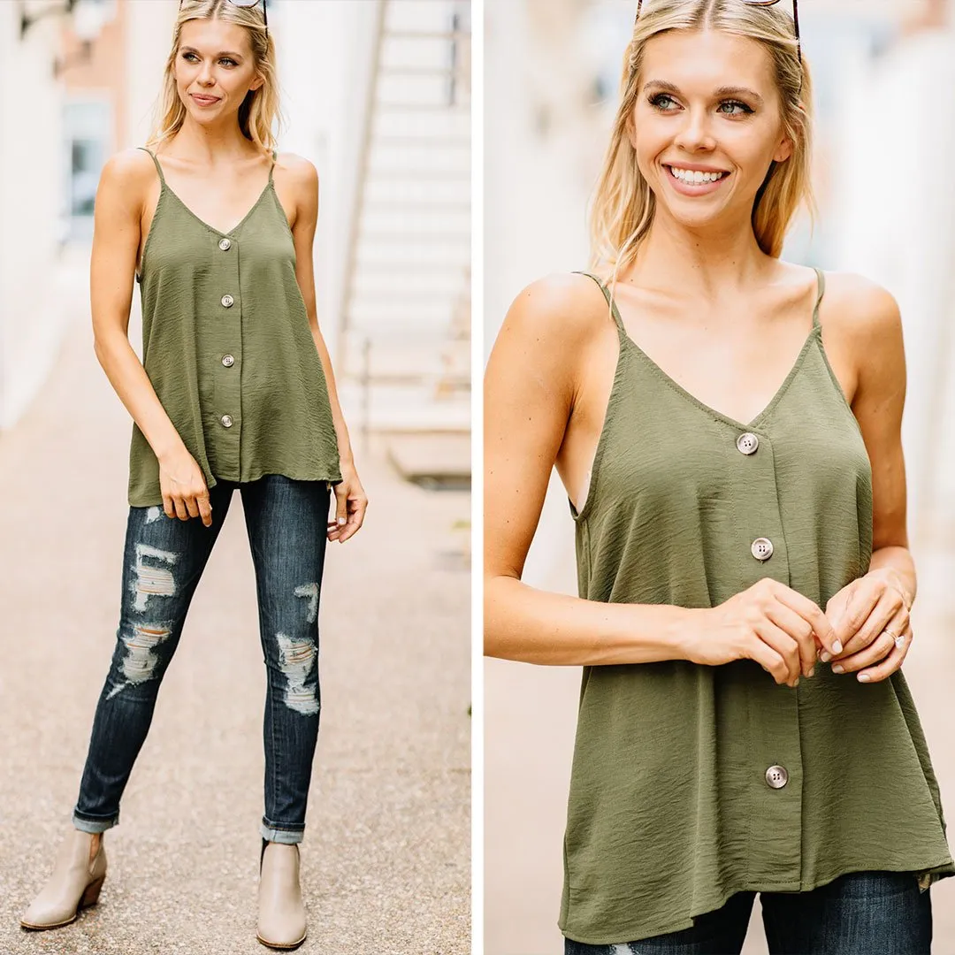 Just Take A Look Olive Green Button Tank