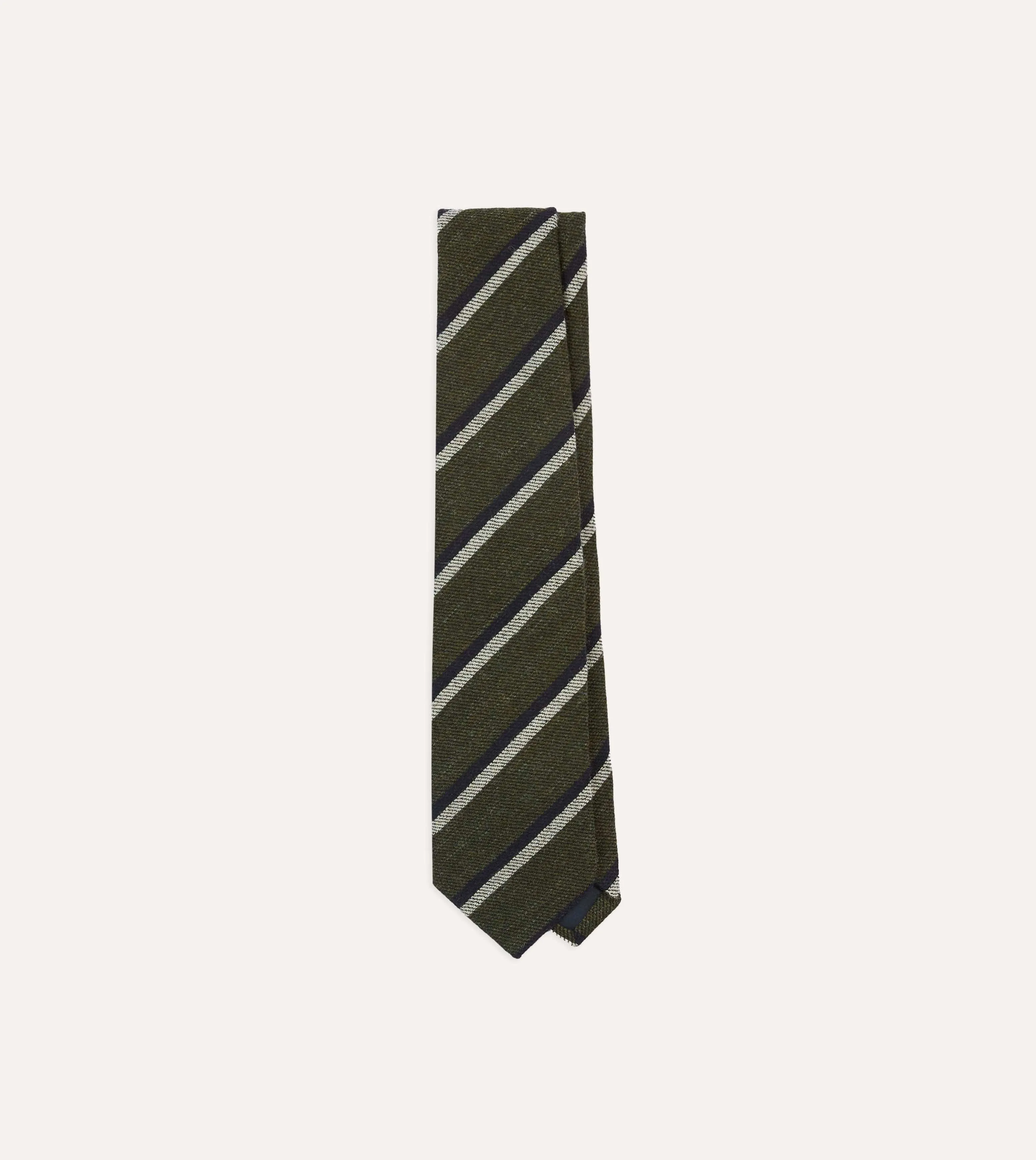 Khaki, White and Navy Double Stripe Tipped Wool Tie