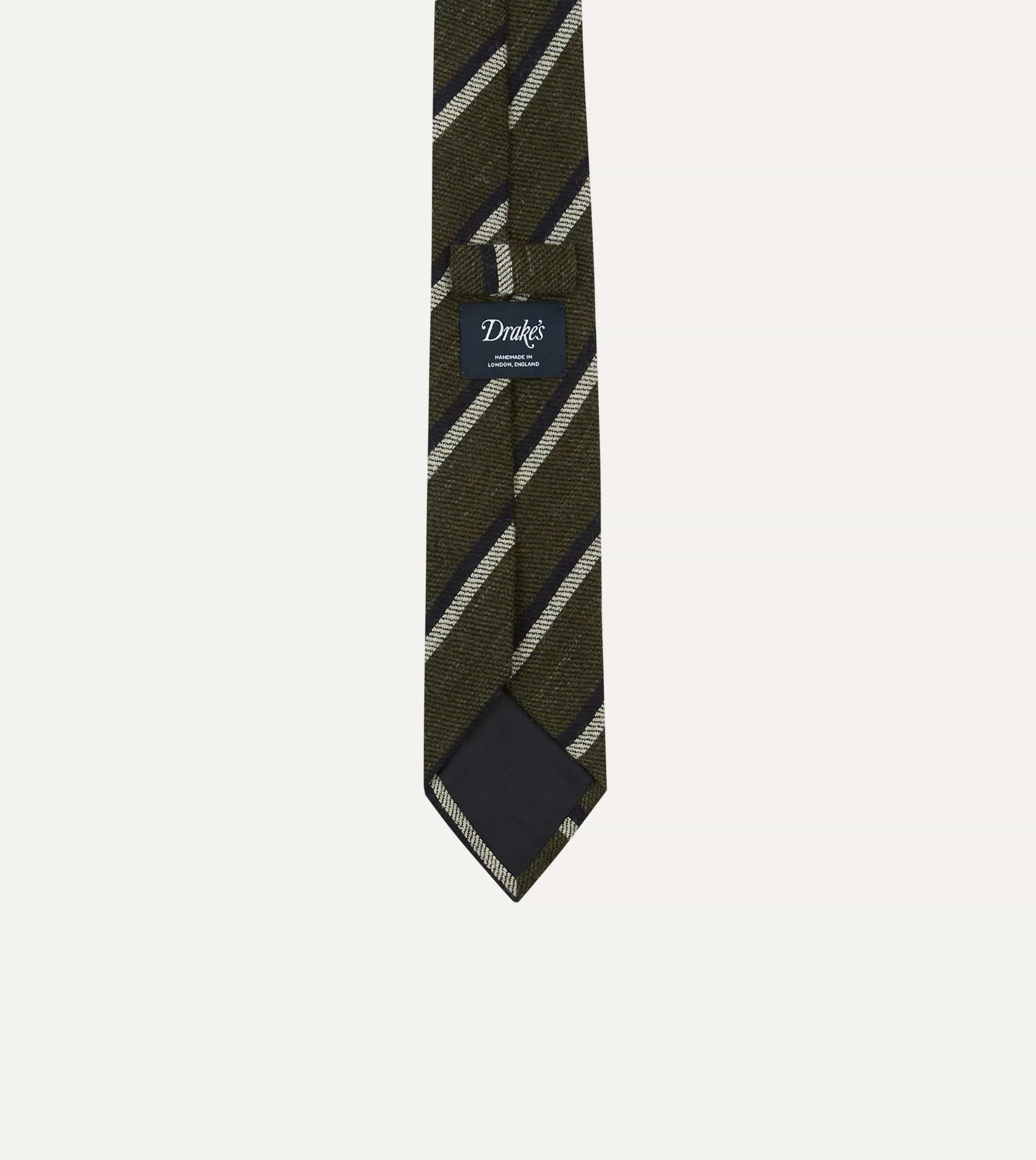 Khaki, White and Navy Double Stripe Tipped Wool Tie