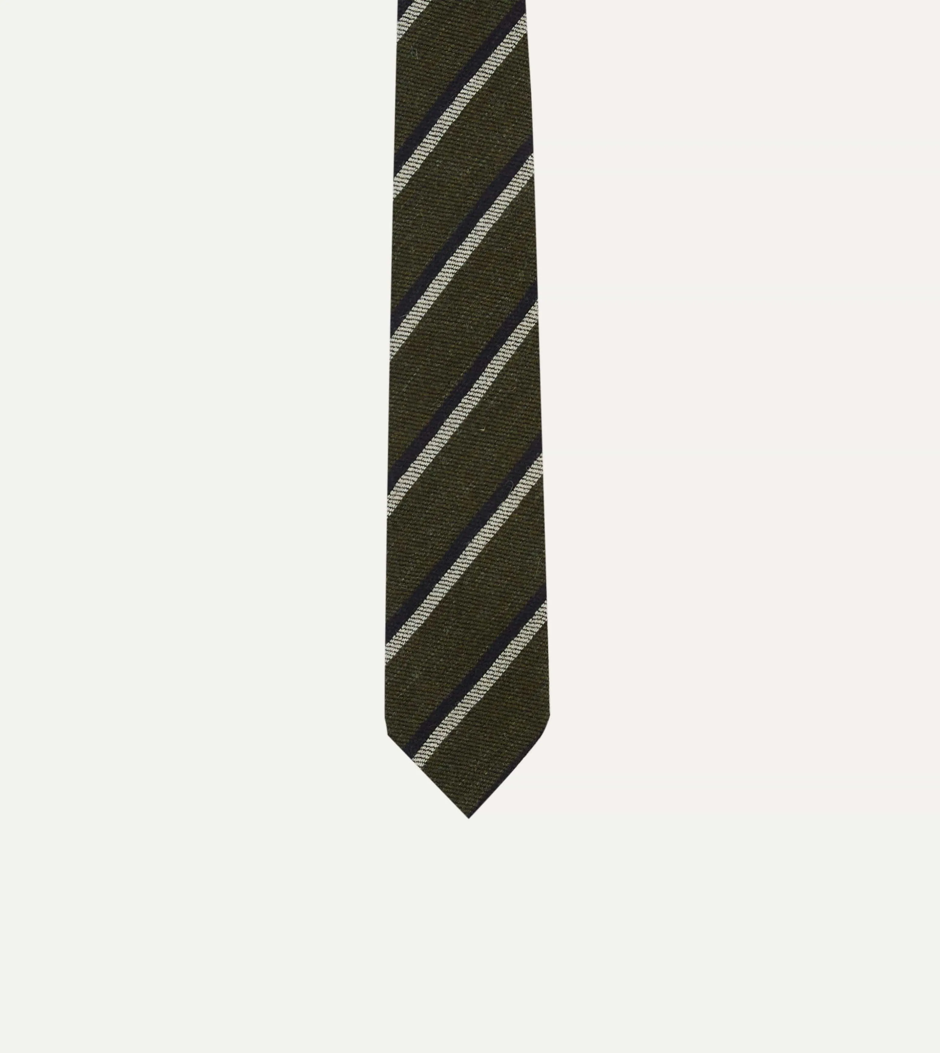 Khaki, White and Navy Double Stripe Tipped Wool Tie